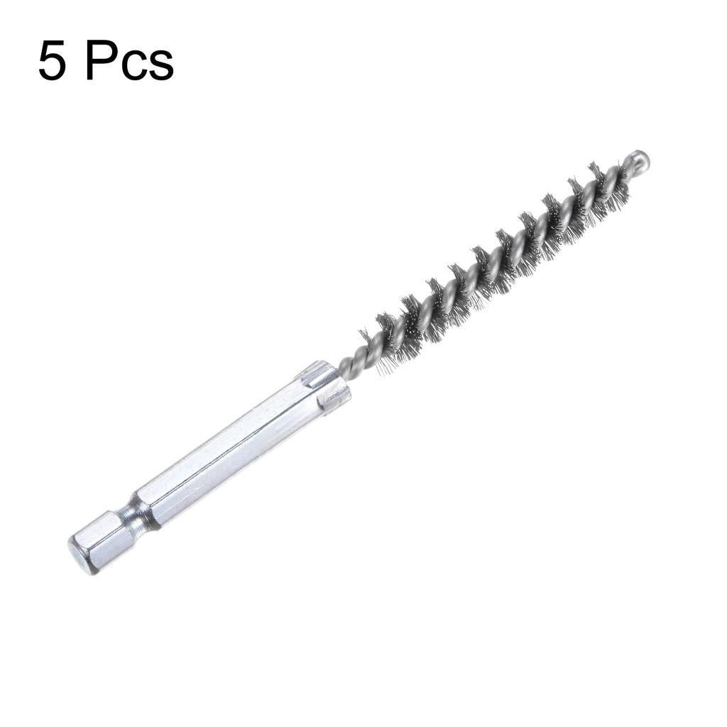 uxcell 304 Stainless Steel Bore 8mm 10cm Twisted Wire Brushes with Handle for Hex for Tube Port Bearings 5-Pack Brushes, Diameter, Long, Cleaning,