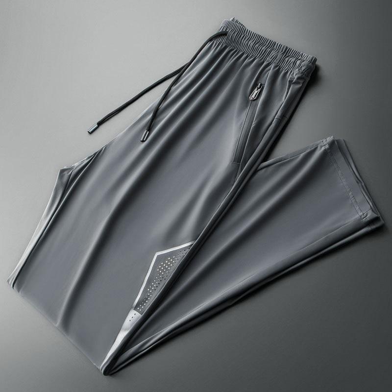 Men's High Stretch Ice Silk Casual Pants Summer Quick Dry Joggers With Zipper Pockets