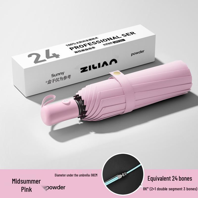 72-Rib Automatic Ring Buckle Umbrella: Portable, Reinforced, Dual-Use for Sun & Rain, Folding Hook Design for Men & Women