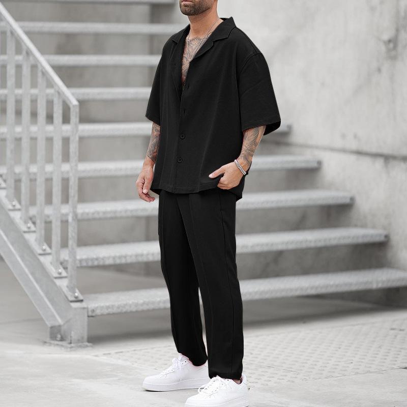 Summer fashion shirt casual pants two-piece set hot-selling men's body new repair trend solid color men's fashion suit