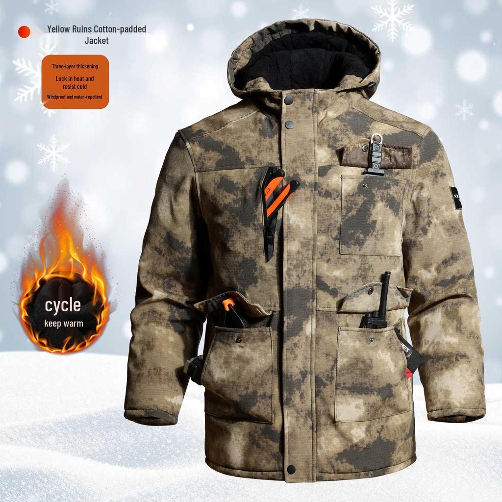 Men's Winter Waterproof Camouflage Work Jacket with Velvet Lining