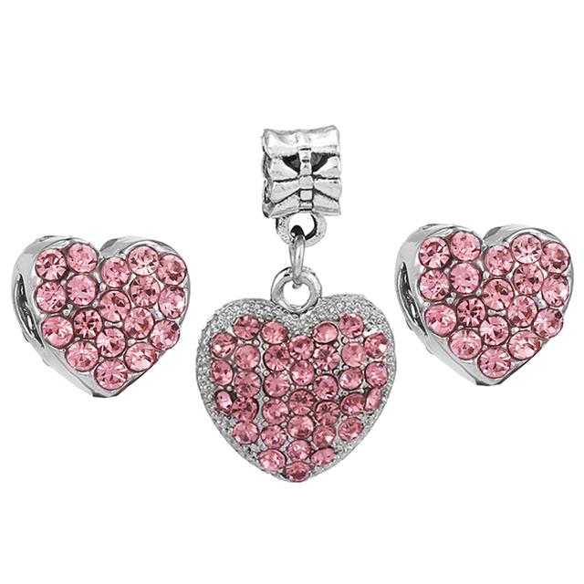 3pcs /Lot Pink Love Heart Beads Enamel Mom Pendant Fit Diy Brand Charm Bracelets Necklaces For Women Mother Jewelry Making