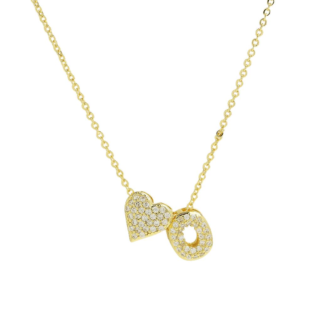 Fashion Small Bubble Initial Heart Letter Necklace 18K Gold Plated Link Chain Romantic Copper Heart Letter Pendant Necklace Gift