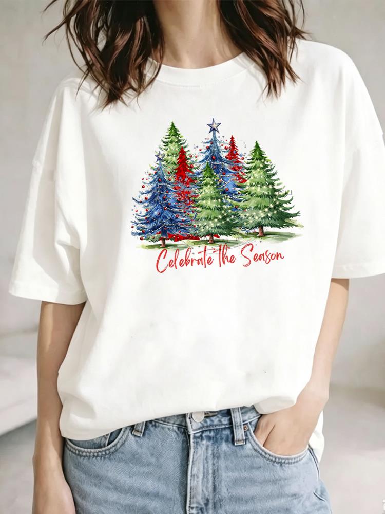 (Asian Size) lovely letter Christmas Festival Tee Top New Year Clothing T Shirt Women Fashion Print Female Woman Short Sleeve Graphic T-shirts