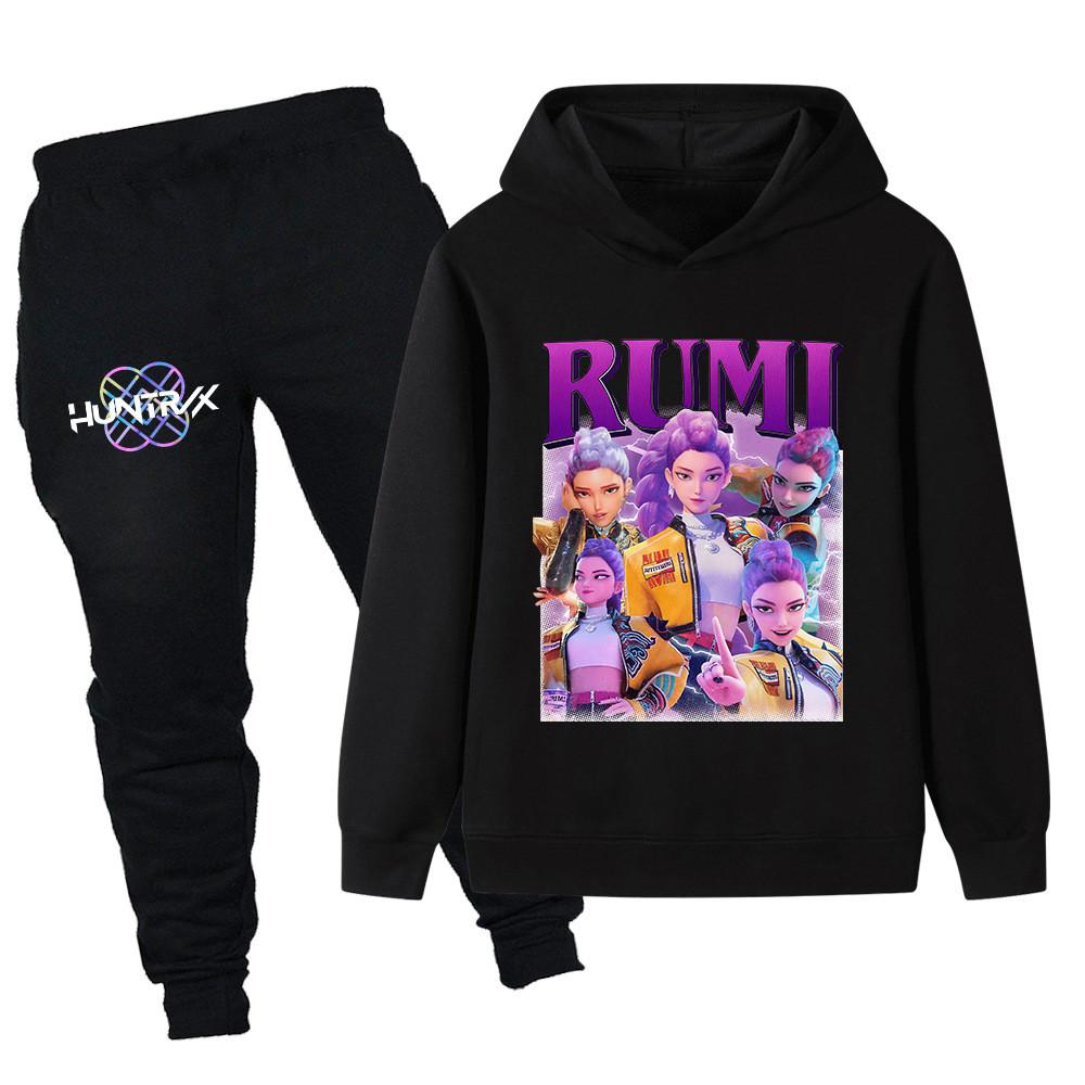 

PB1208 Детские Мальчики Девочки Kpop Mira Zoey Rumi Принт Толстовка с Длинными Рукавами Брюки Штаны Комплекты Одежды 100cm чёрный