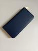 Fashionable women's leather long wallet with separate coin compartment, large capacity, and round zipper (Navy)