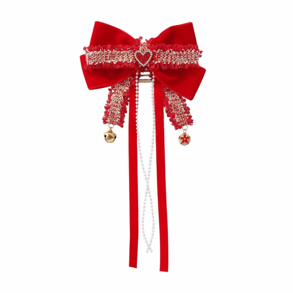 Red New Year Hairpin Tassel Hanfu Hair Ornamen Sweet Bow Ribbon Hair Clip  Braid