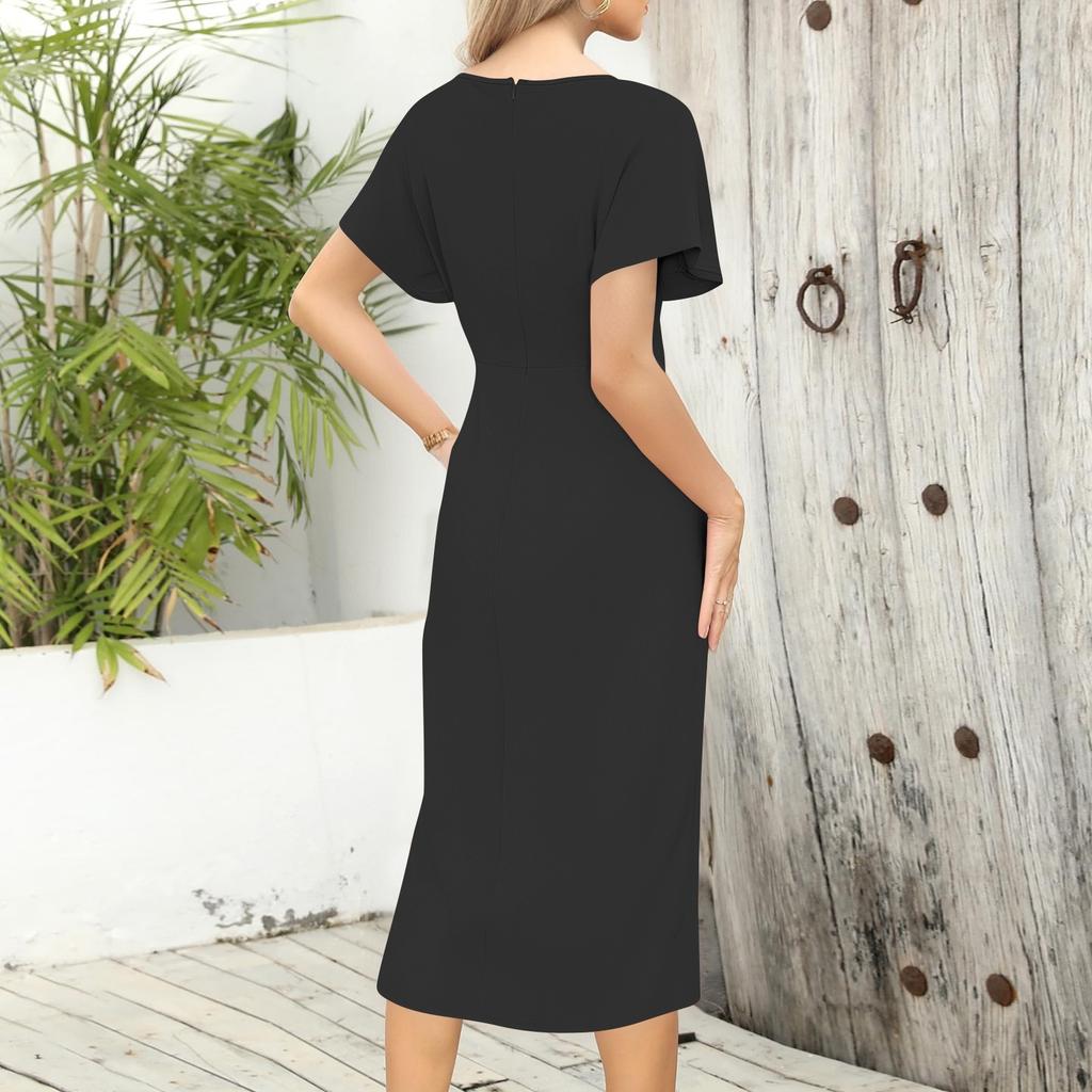 Women Summer V Neck Elegant Slim Fit Dress Casual Cocktail Work Wrap Formal Evening Dress