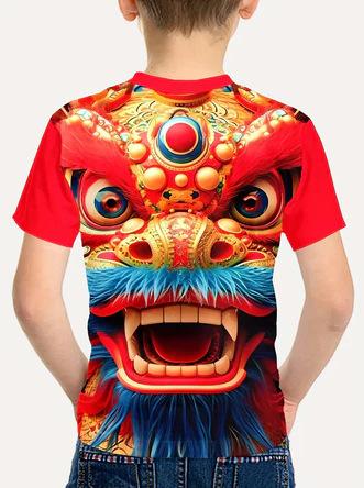 Bright red lion dance T-shirt – a bright festive printed crew neck design XXS
