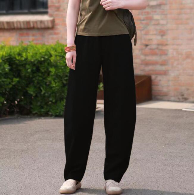 

Хлопковые повседневные брюки большого размера женские свободные брюки-репы с высокой талией 3XL чёрный