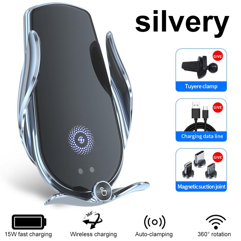 

Универсальный автомобильный держатель для мобильного телефона, кронштейн, беспроводная зарядка 15 Вт, держатель для телефона hands-free в автомобиль, для приборной панели, лобового стекла, вентиляционного отверстия серебряный