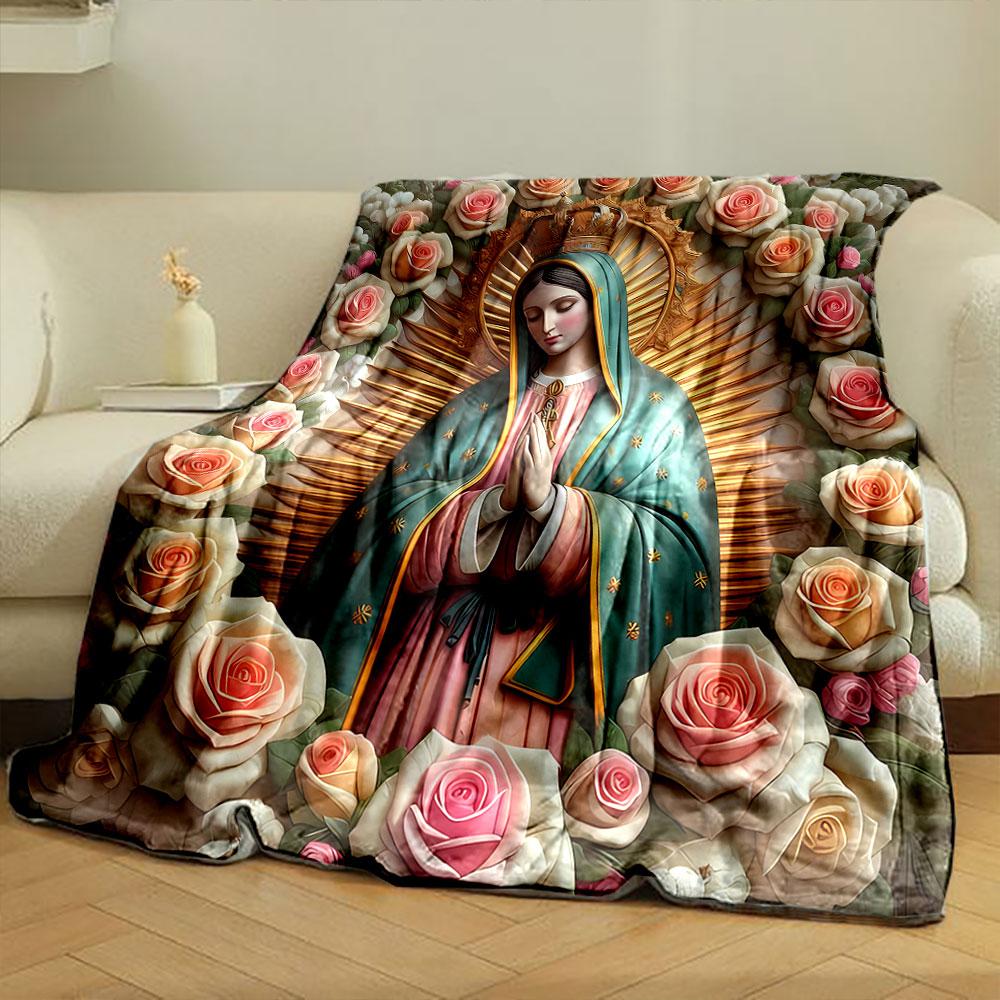 Our Lady of Guadalupe Rose Blanket bedroom Blanket for Livingroom Couch lunch break Soft throw for Friend's festival Gift