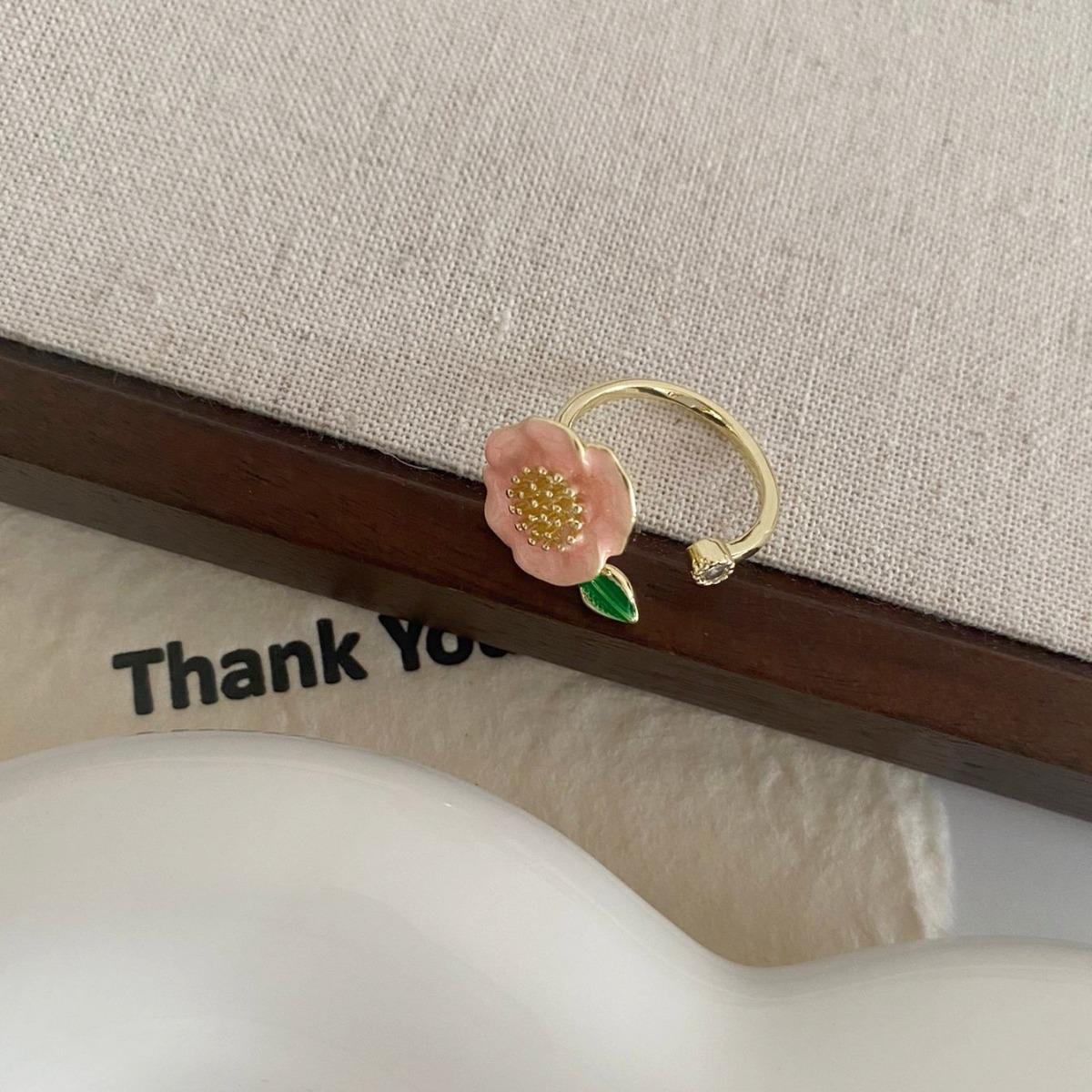 Pink Floral Glaze Open Ring – Fresh, Delicate, and Stylish