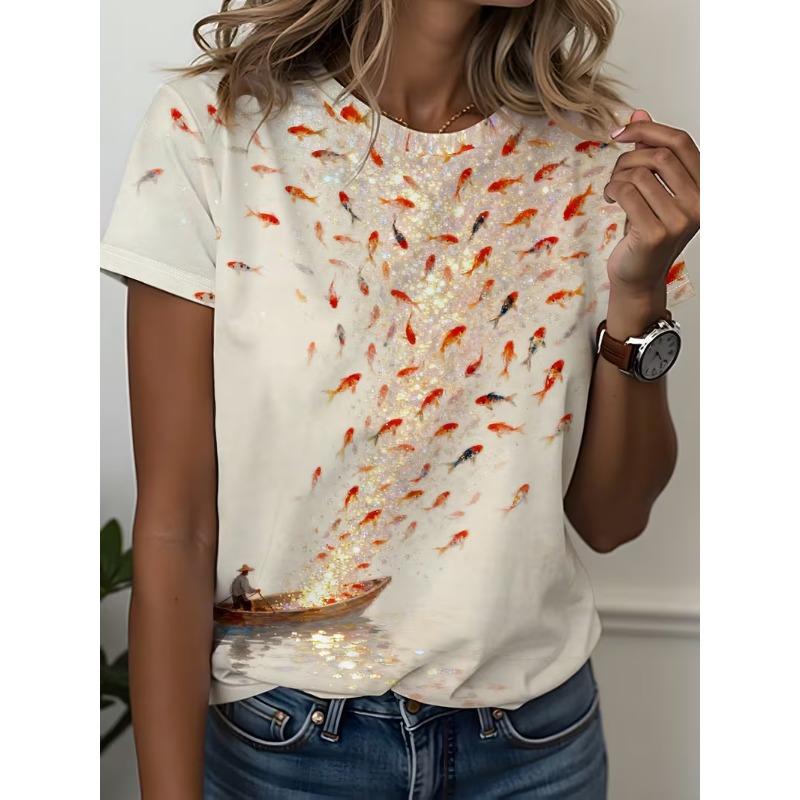 

3D printed casual T-shirt round neck short sleeved women s T-shirt XL