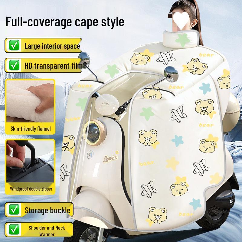 Зимний плюшевый плащ-пончо для электромотоцикла с полной защитой - Водонепроницаемый и ветрозащитный