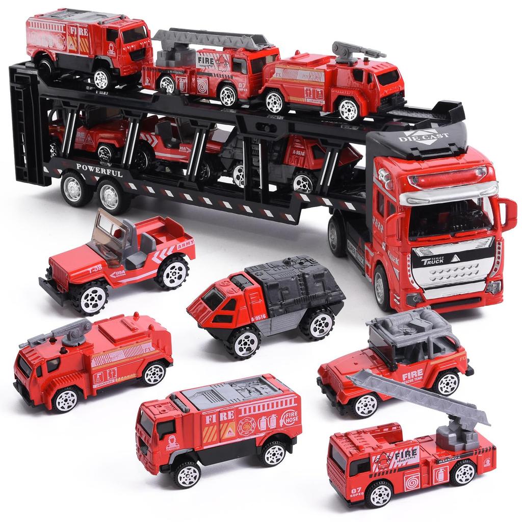 by a preschool Fire Truck Toy Car Carrier kids will love Includes 6 mini [Supervised teacher] Trailer, "Car-loving this! cars."