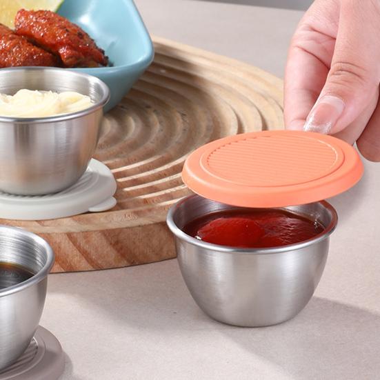 3/6Pcs Sauce Cups Salad Dressing Containers 50ml Reusable Leak-Proof Stainless Steel Sauce Containers with Silicone Lids