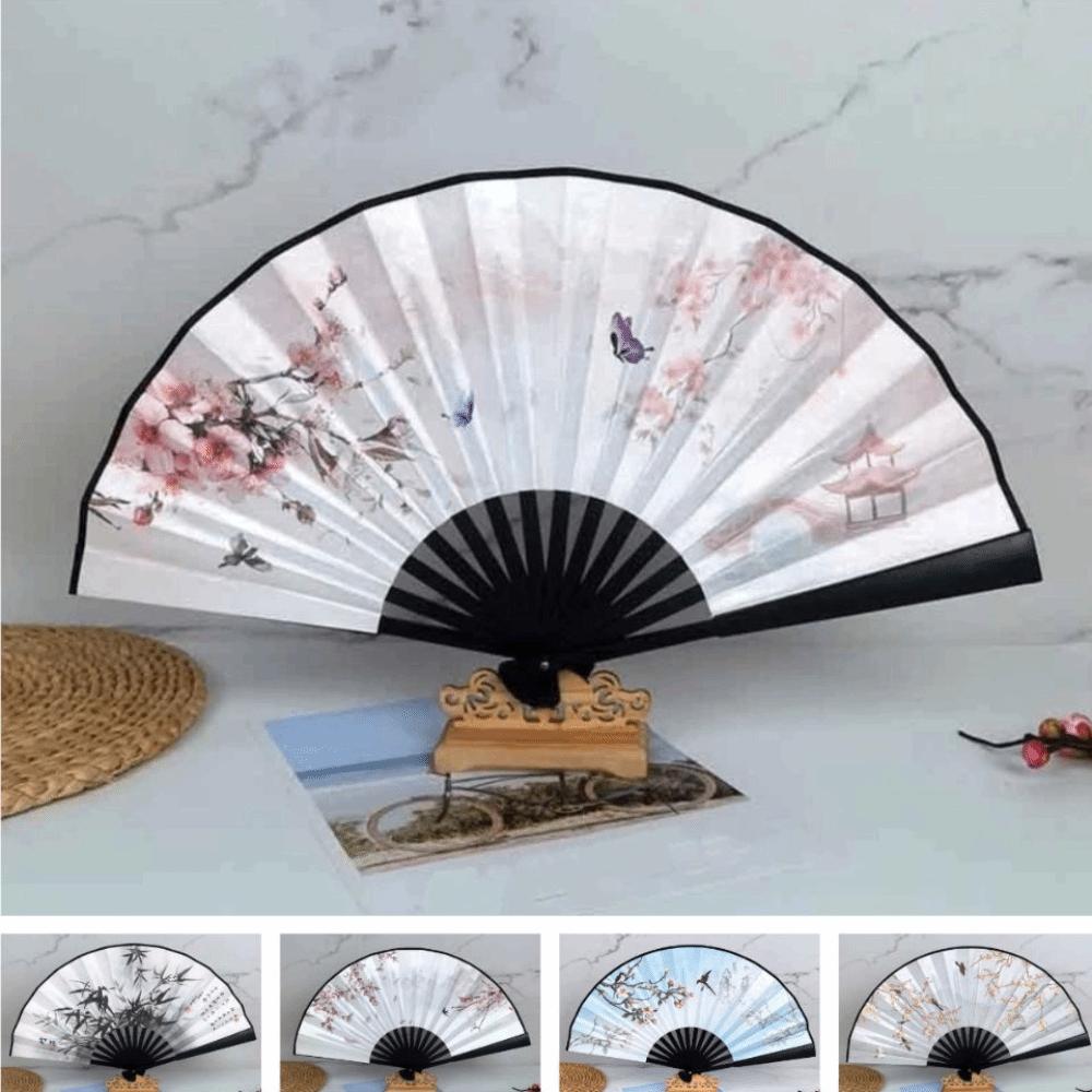 Portable Chinese Folding Fan Retractable Cord Ancient Style Hand Fan Home Ornament