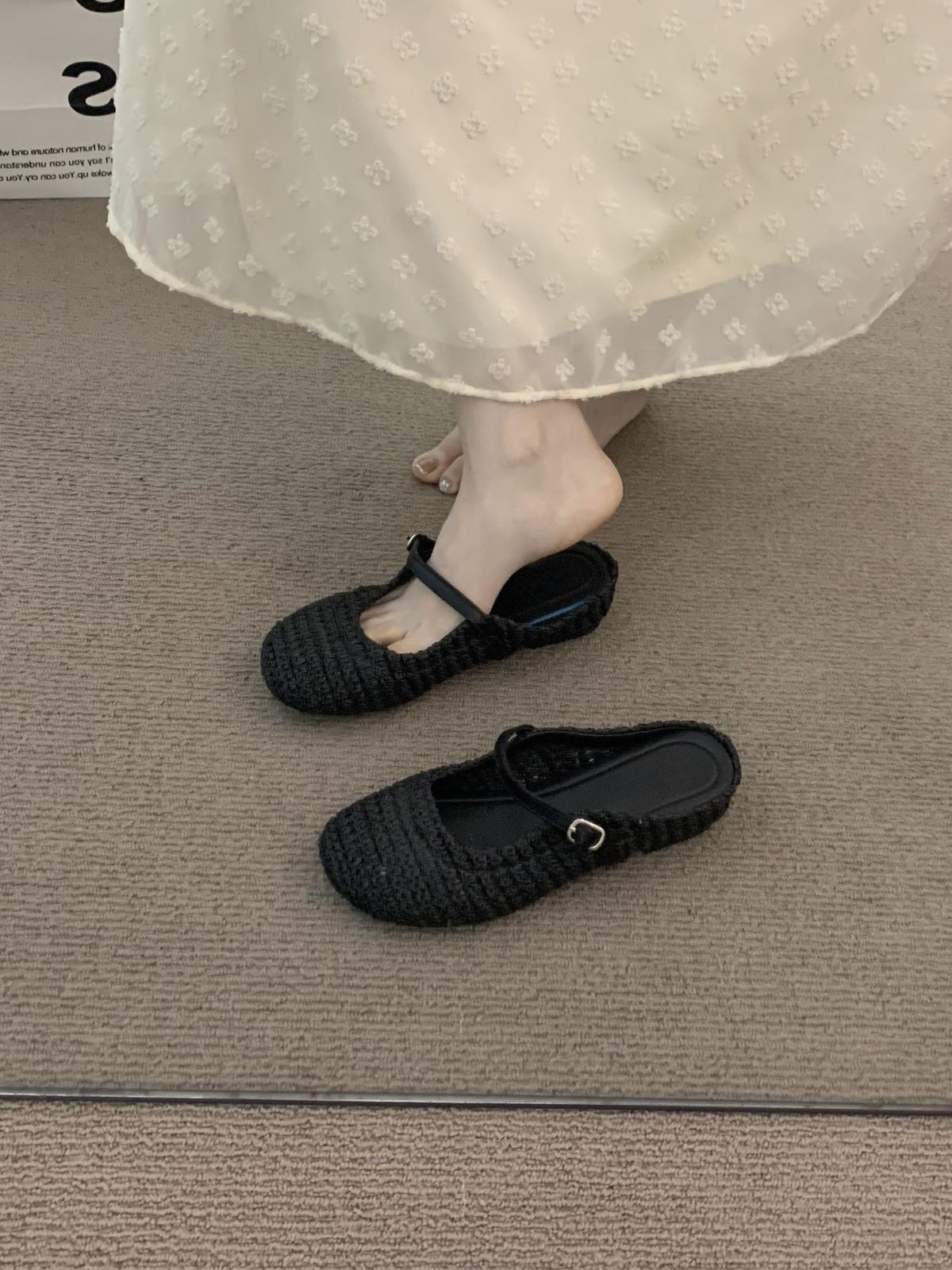 

Evening wind slope heel woven Birkenstocks women s outer wear 2025 summer with skirt bag head half drag sandals 40