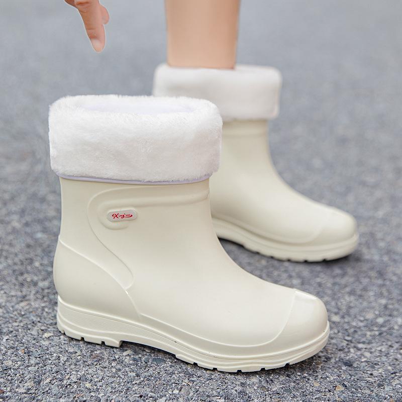 Rain Shoes Short Tube Women's Thick-soled Waterproof Shoes Non-slip Outdoor Rain Boots Work Rubber Shoes Warm Water Boots Women's Fashion