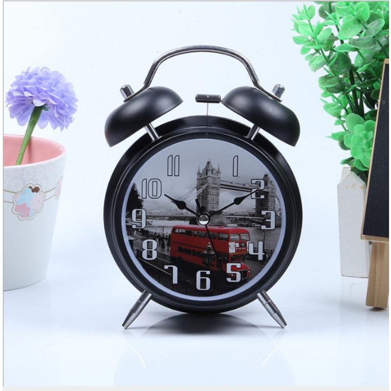 4-inch metal spray painted retro European alarm clock night light creative bell children student seat clock
