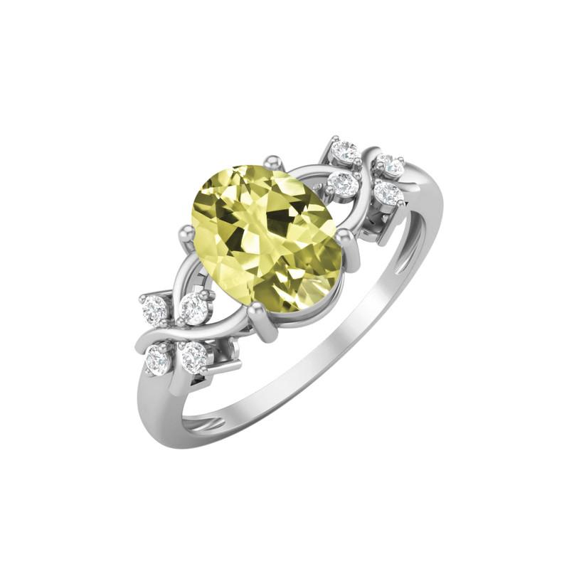 

8X6MM Oval Lemon Quartz Gemstone 925 Sterling Silver Solitaire Vine-Inspired Women Wedding Ring 12 білий
