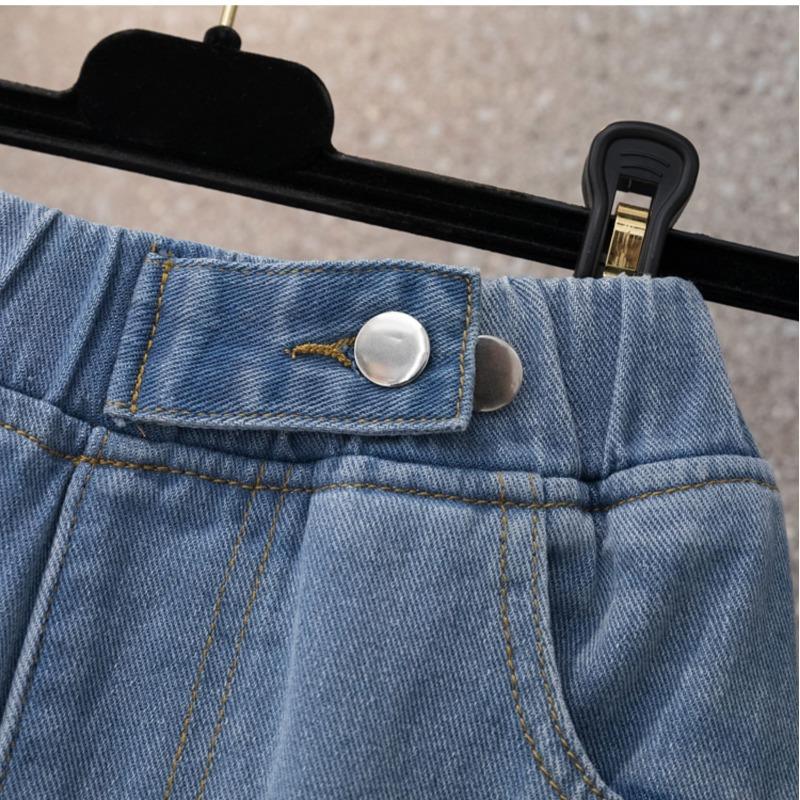 Shorts en jean pour femme bleu clair taille haute taille élastique coupe ample jambe large cinq points
