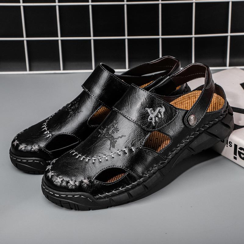 Herrenschuhe in großer Größe Zehensandalen aus echtem Leder Wasserdichte Büffelleder Herren Badeschuhe Weiches Leder Sommer Doppelzweck Outdoor-Bekleidung