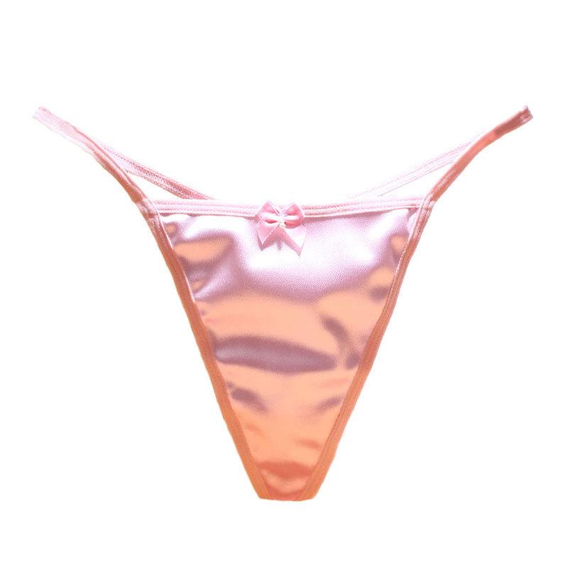 Luxury Satin Seamless Thongs: Sexy Low-Waist Pearl Bow Design with Pure Cotton Crotch