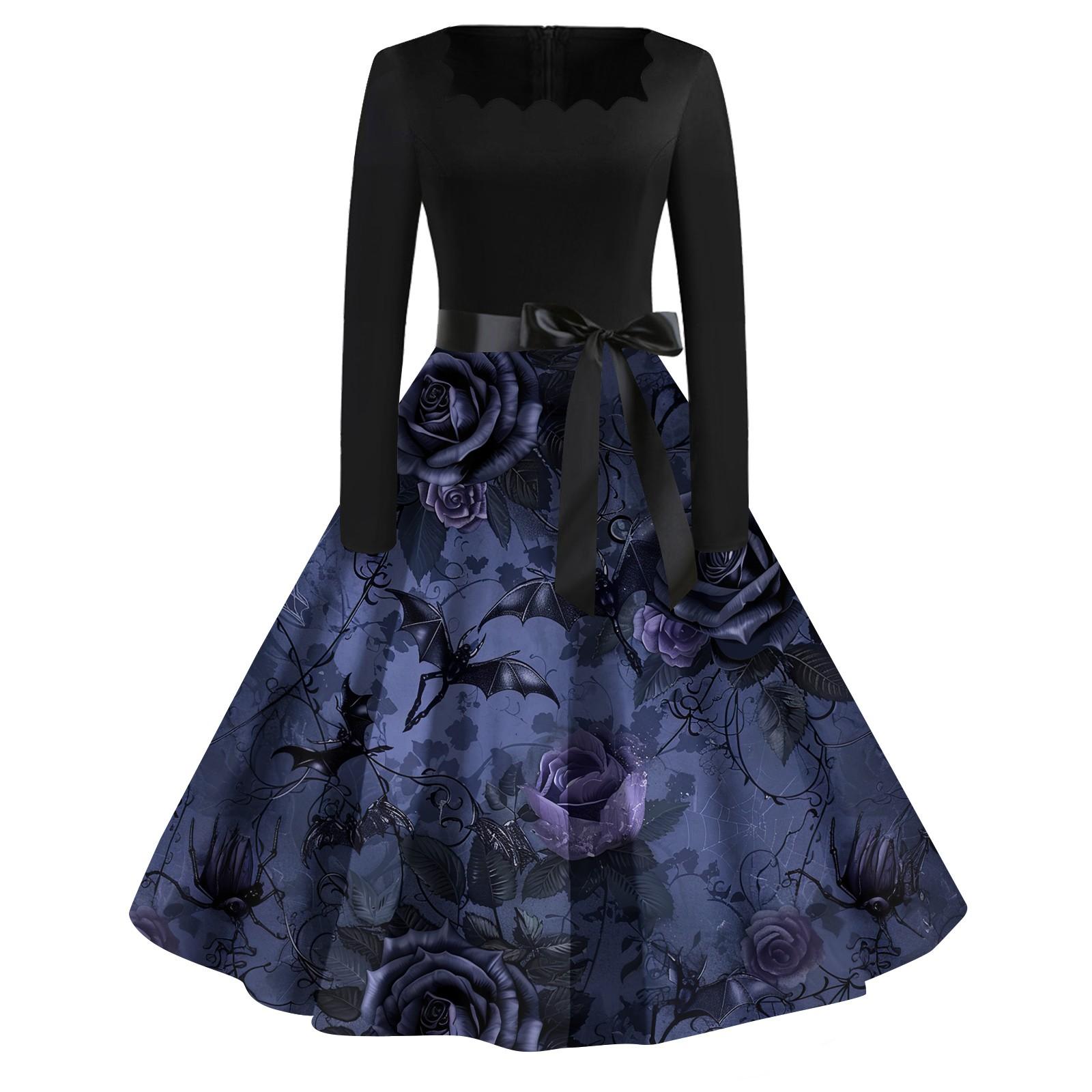 

Женское повседневное модное платье винтажного стиля с квадратным вырезом и принтом на Хэллоуин XXL