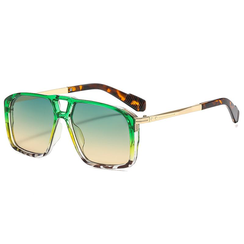 

SO&EI Retro Rivets Double Bridges Square Sunglasses Women Gradient UV400 Fashion Men Outdoor Leopard Sun Glasses As the picture