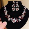 Exquisite French Zircon Flower Jewelry Set: Court-Style Clavicle Necklace & Pendant Earrings