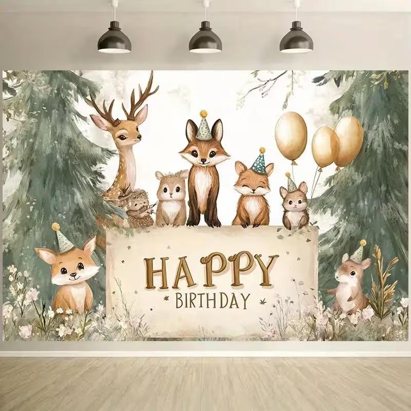 2D Forest Animal Photography Backdrop for Baby Shower Birthday Party