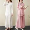2024 Women's Buddha-Style Chinese Yoga Two-Piece Set: Retro Frog Button Zen Tea Meditation Clothing.