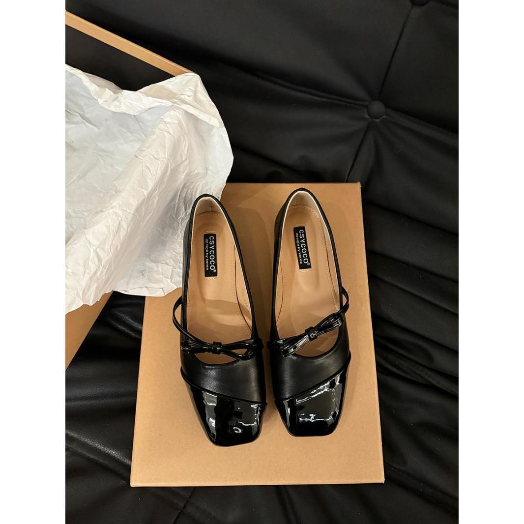 

Французский дизайн, черные туфли с квадратной головкой, женские туфли, новинка 2025 года, весна-осень, ретро, вечерние туфли для поездок на работу 35