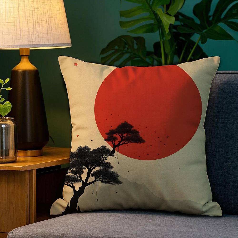 Chinese Ink Painting Style Pillow Case Plush Fabric Soft Double Sided Print Home Sofa High Quality Cushion Cover Throw