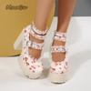 Chunky Super High Heel Pumps for Women Lace Cherry Ankle Straps Mary Jane Shoes Women's Goth Platform Party Dress Lolita Shoes