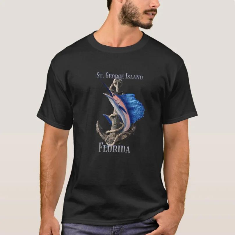 

St George Island Florida Swordfish Marlin Ocean Fishing T-Shirt 100% Cotton O-Neck Short Sleeve Casual Mens T-shirt Size S-3XL S
