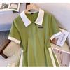 Korte Mouw Zomer Casual Jurk Dames Mode Elegante Zoete Jurken Grote Maat Patchwork A-lijn Feest Kraag Knoppen Slim Fit Kleding