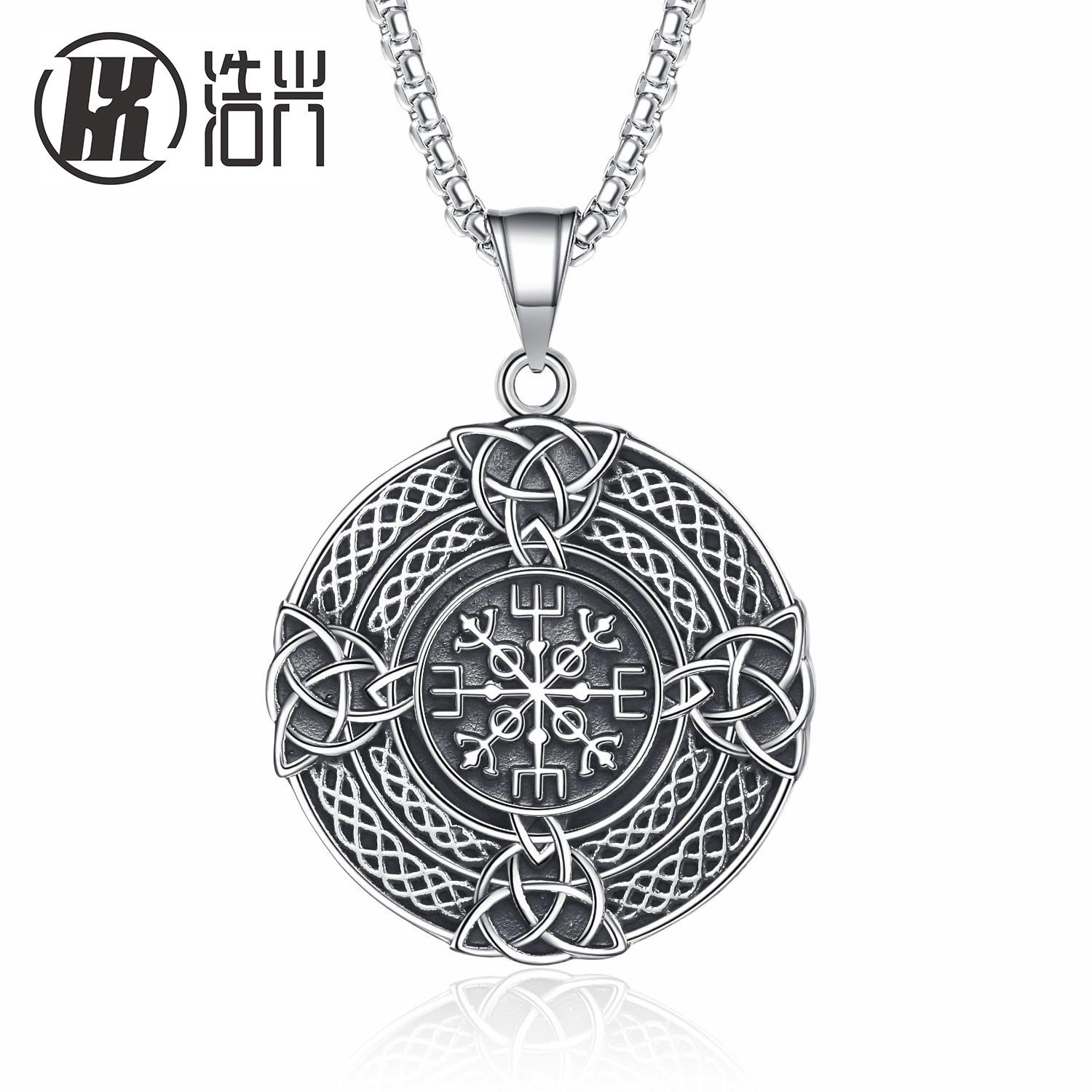 Men s Titanium Steel Viking Odin Compass Pendant Necklace Exquisite Triangle Knot Amulet Premium Vintage Jewelry