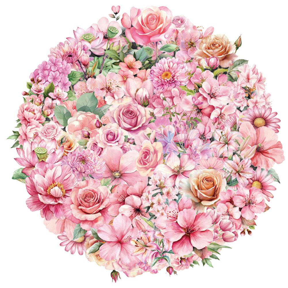 

50 Creative Pink Floral PET Transparent Stickers for Bottles, Phone Cases, and Laptops No