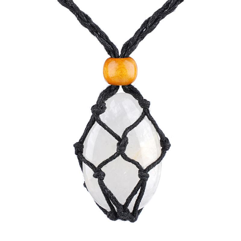 1pc Natural Stone Pendant String Bag Necklace Adjustable Braid Sweater Chain Necklace for Men and Women Jewelry