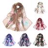 Women Faux Silk Scarf Flower Print Long Soft Scarf Sun Protection Beach Travel Outdoor Lightweight Shawl
