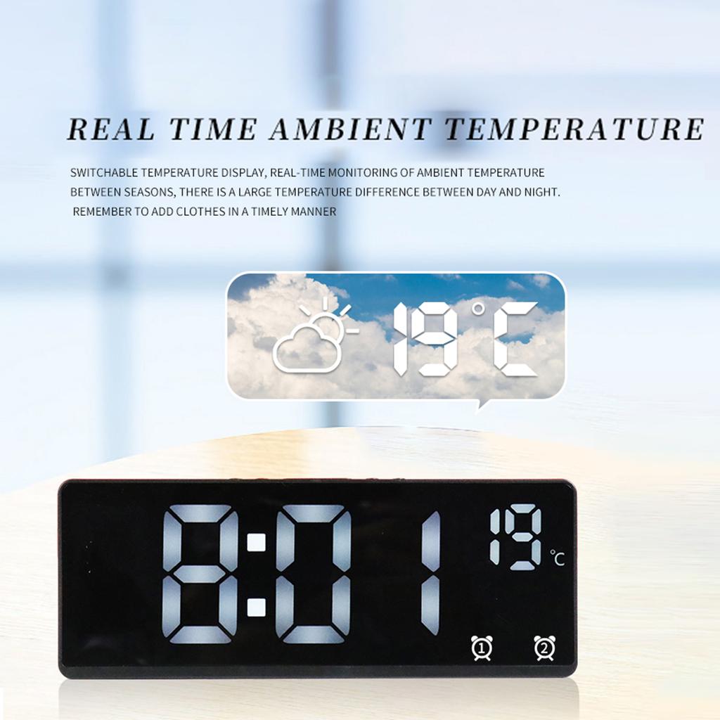 Digital Clock Tabletop Clock with Alarm Clocks USB Powered Large Temperature Display Screen for Home and Office Use