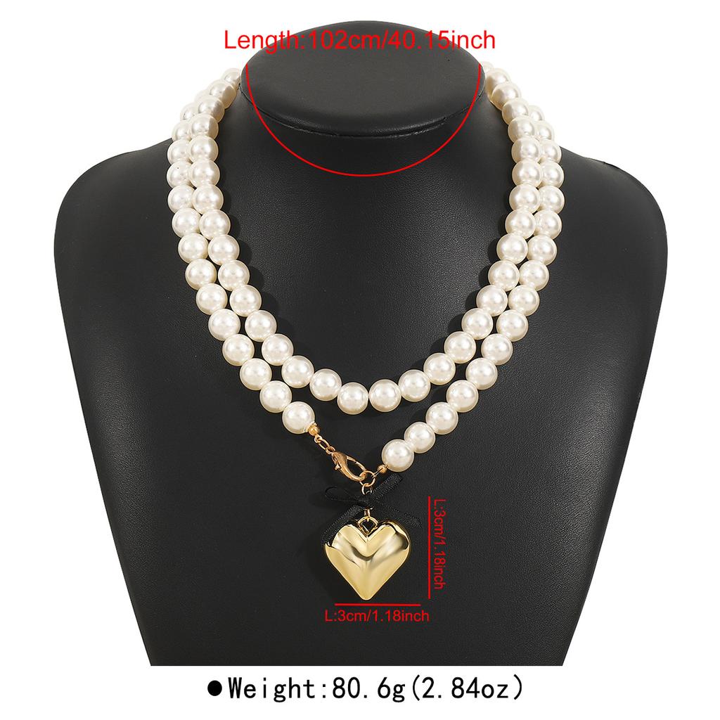 Women European Sweet Ins Style Ribbon Bow Love Pearl Necklace For Women Minimalist Design Layered Clavicle Necklace
