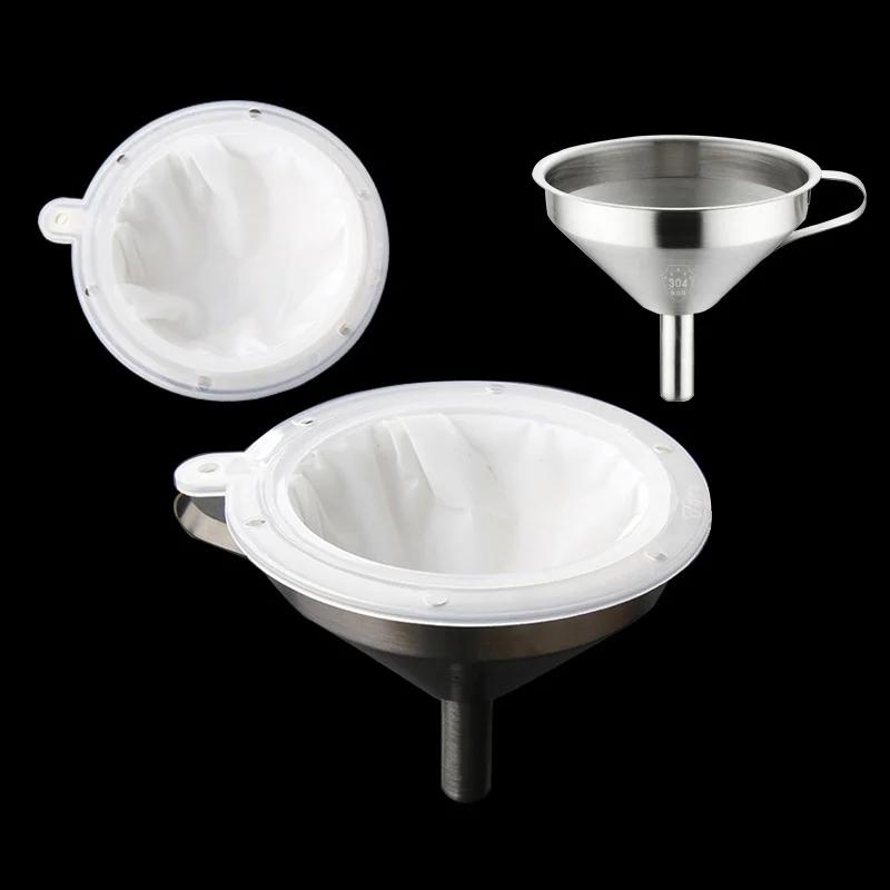 1PCS 100/120/200/300/400/450 Mesh Nylon Filter Stainless Steel Funnel For Fruit Milk Traditional Chinese Medicine Oil White Wine
