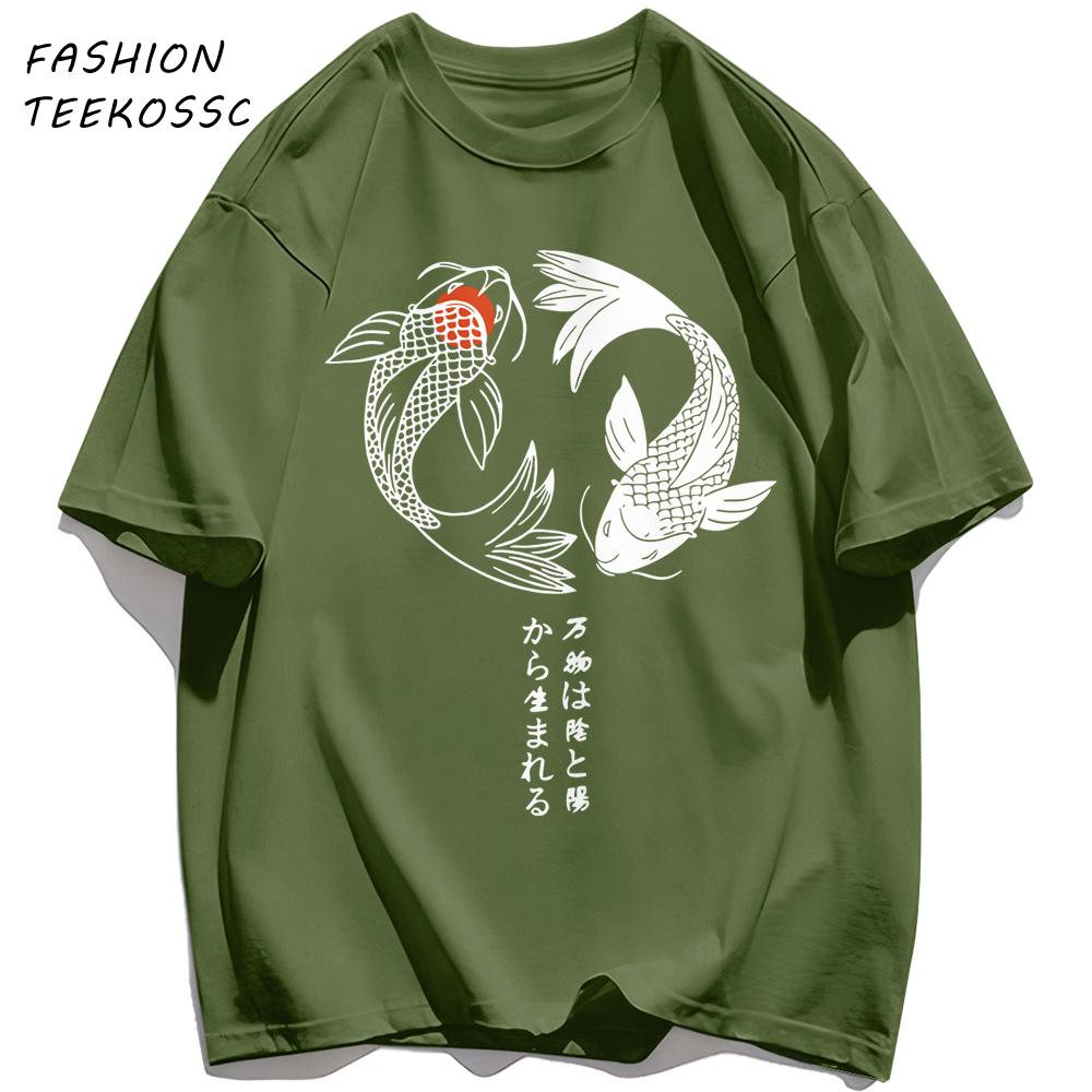 Two Koi Fish Swimming In Watermen T Shirts AllMatch Soft Short Sleev Fashion Summer Basics TShirt Unisex Cotton Loose Top