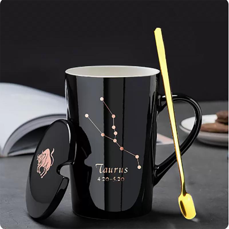 400ml 12 Constellation Mug with Lid Spoon Large Capacity Japanese Ceramic Water Cup Home Office Male and Female Couple