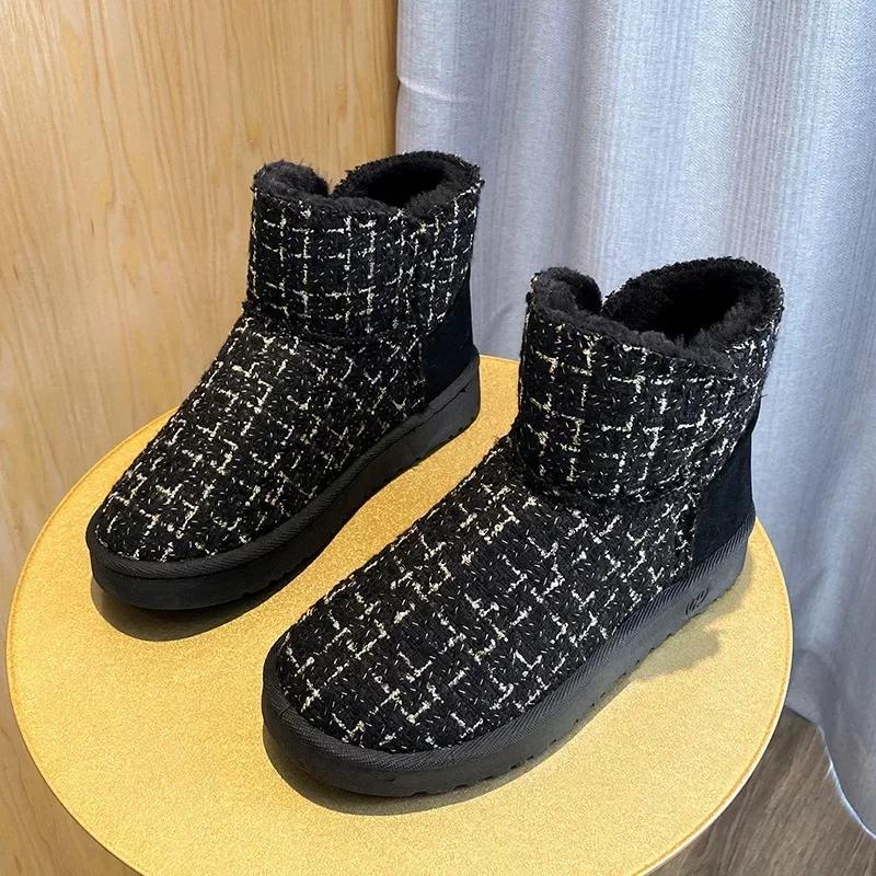 

Модные Элегантные Женские Зимние Водонепроницаемые Нескользящие Ботильоны на Низком Каблуке с Мягкой Подкладкой Y2k Шик Новинка 2024 Обувь для Женщин 40