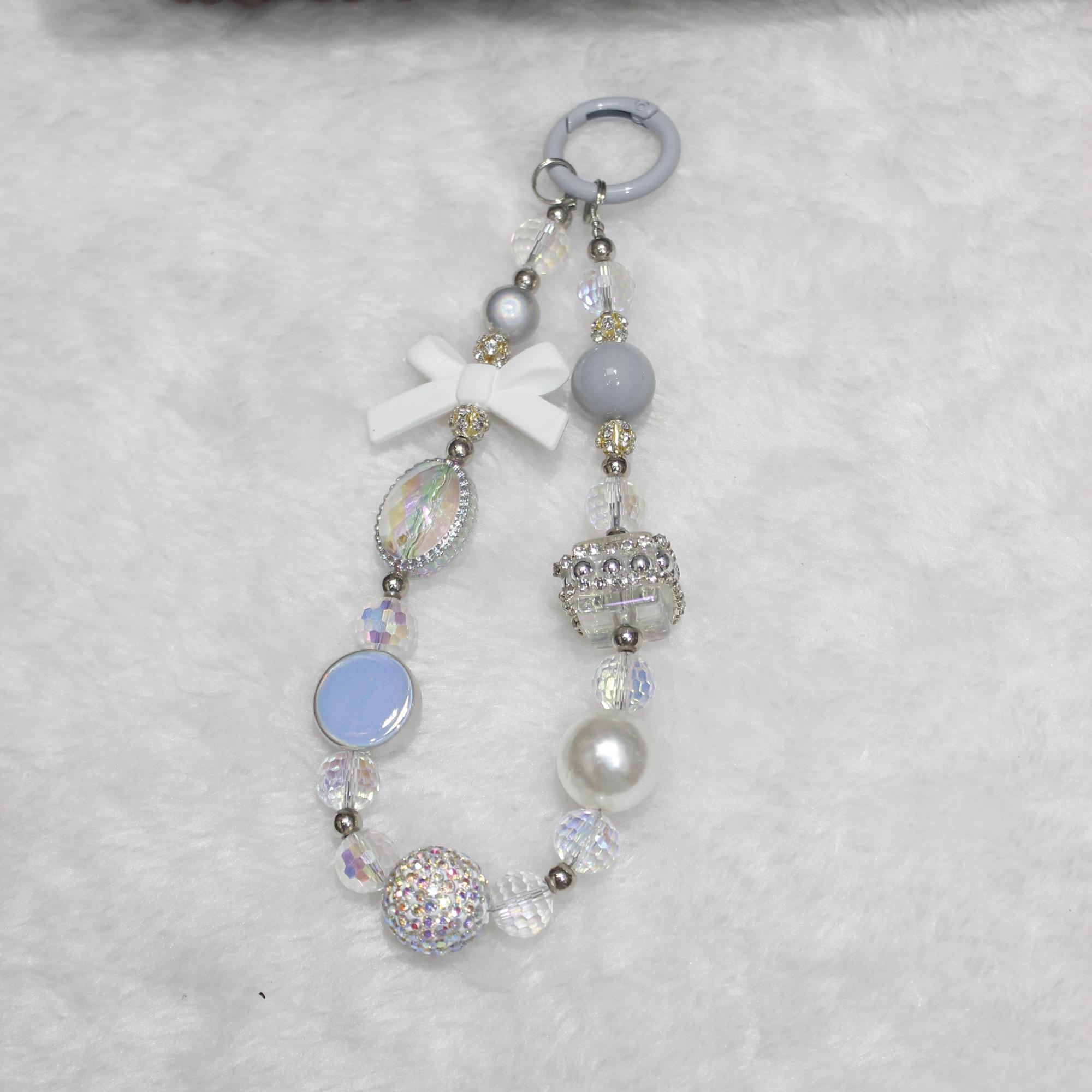 Cell Phone Lanyard 26cm Bow Charm Beads Phone Chain Wrist Strap A